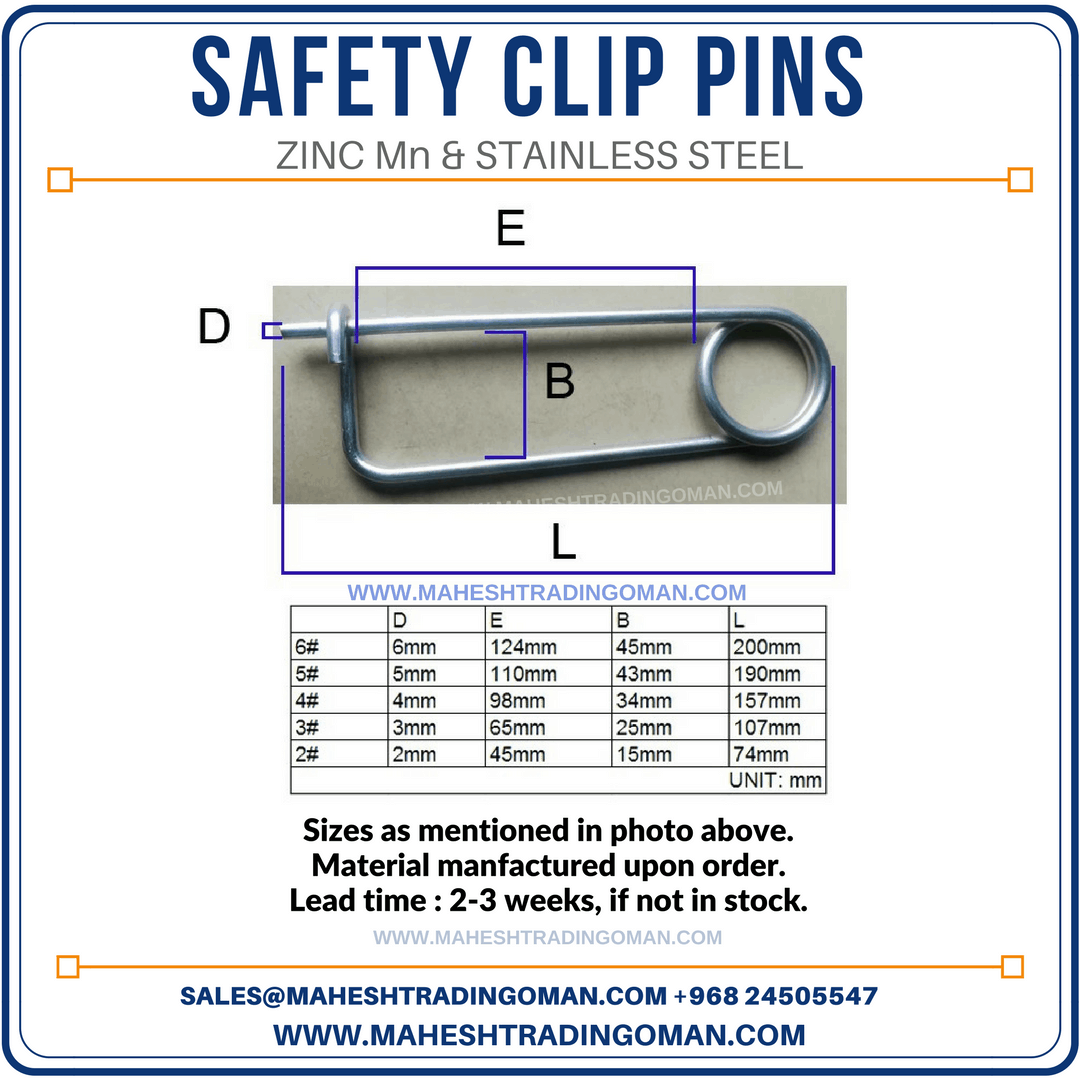 Safety clip pins, MTC pins